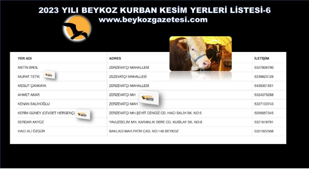 Beykoz Kurban Kesim Yerleri- 2023 TAM LİSTE