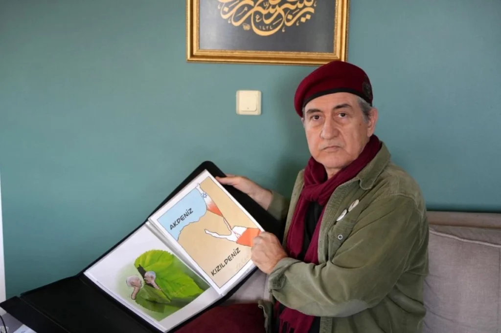 Alkışlar Muammer Erkul’a. İsrail’in saldırılarını sanatıyla gösteriyor.