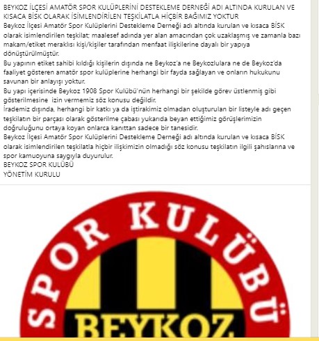 Beykoz Spor Kulübü Yönetiminden BİSK’e rest. BİSK’i Yerden Yere Vurdu