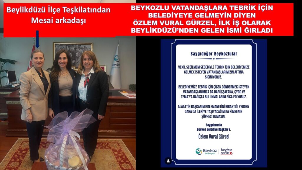 BEYKOZLU VATANDAŞLARA TEBRİK İÇİN BELEDİYEYE GELMEYİN DİYEN ÖZLEM VURAL GÜRZEL’E İLK TEBRİK ZİYARETİ BEYLİKDÜZÜ’NDEN…